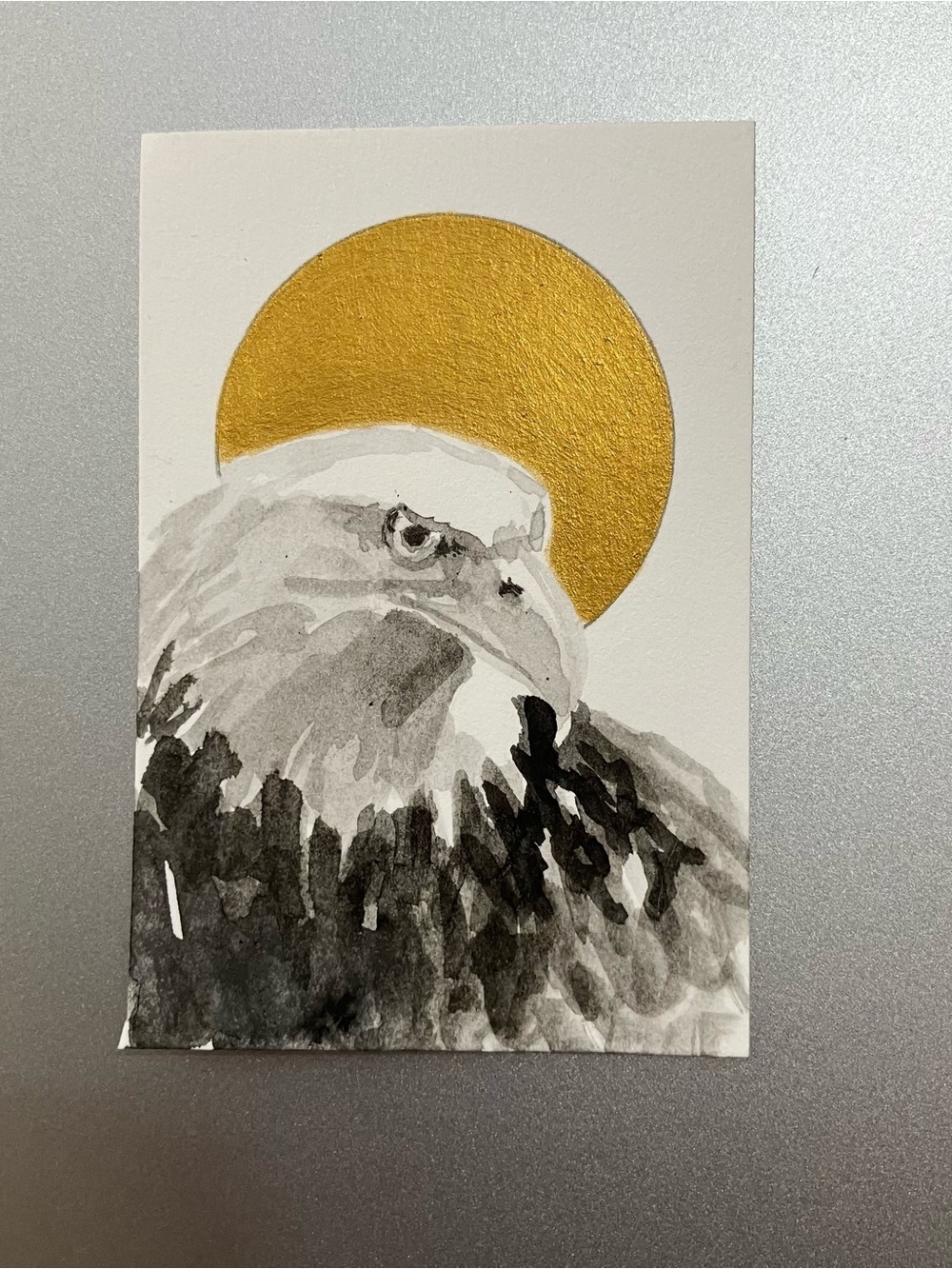 Original eagle painting miniature realism art sumi-e style ink artwork USA